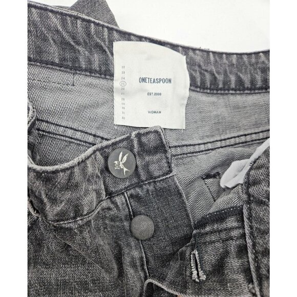 New One Teaspoon Truckers Jeans Womens 25 Black Mid Waist Distressed - Picture 5 of 6